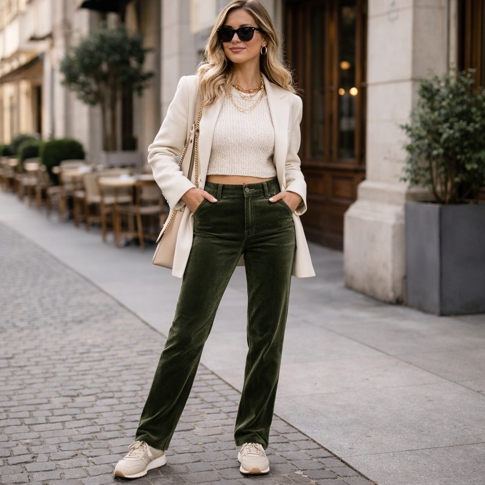 Ralph Lauren Jeans Women's Luxe Velvet Pants Olive Green Stretch Straight Leg 10 - Picture 9 of 9